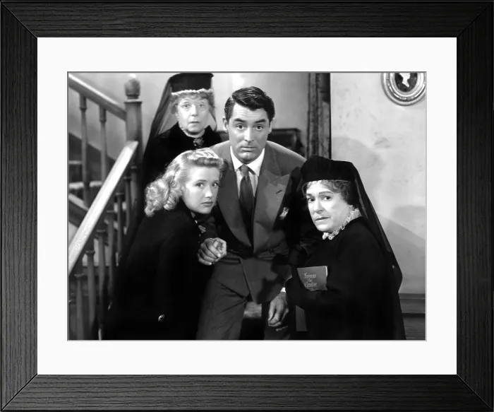 Framed Print : ARSENIC AND OLD LACE, Priscilla Lane, Jean Adair (back), Cary Grant, Josephine Hull, 1944