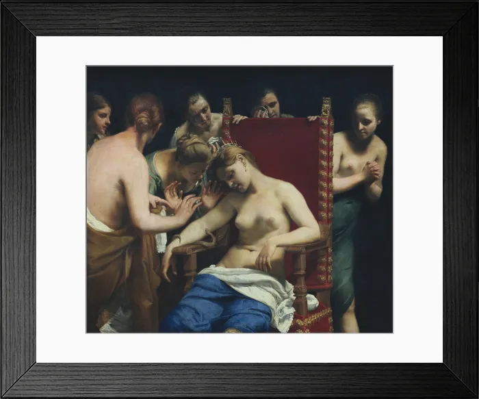 Framed Print : CAGNACCI, Guido (1601-1681). The Death of Cleopatra. 1657-1658. Baroque art. Oil on canvas. AUSTRIA. Vienna. Kunsthistorisches Museum Vienna (Museum of Art History)