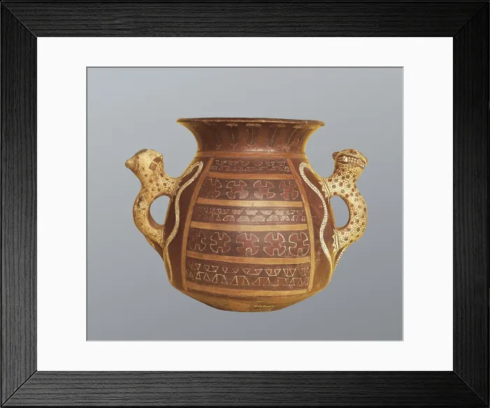 Framed Print : Inca Vase with Geometric Decoration and Zoomoprhic Handles. Inca art. Ceramics. PERU. Cusco. Archaeological Museum. - Iberfoto / Everett Collection (442675)**US SALES ONLY**