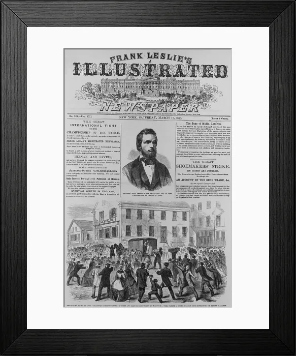 Framed Print : Frank Leslie's Illustrated Newspaper reports on the month long Lynn, Massachusetts shoemaker's strike