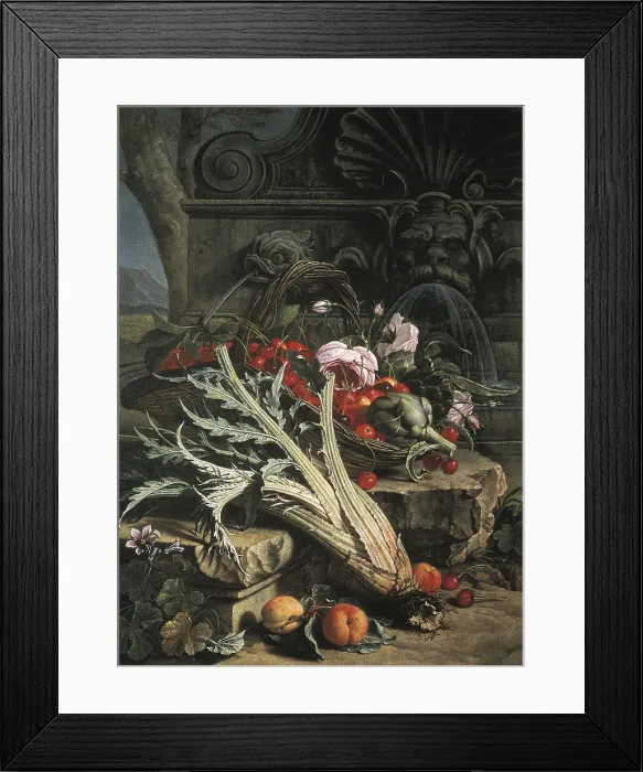 Framed Print : Vegetables and Fruits. 16th c.I - XVIII. Baroque art. Oil on canvas. ITALY. Rome. Galleria Nazionale d'Arte Antica (National Gallery of Ancient Art)