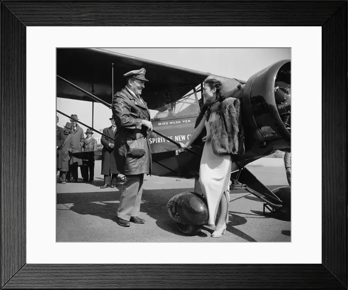 Framed Print : Hilds Yen, Chinese Aviatrix, receives the gift of new plane from Col. Roscoe Turner, April 1939 Framed Print : Hilds Yen, Chinese Aviatrix, receives the gift of new plane from Col. Roscoe Turner, April 1939