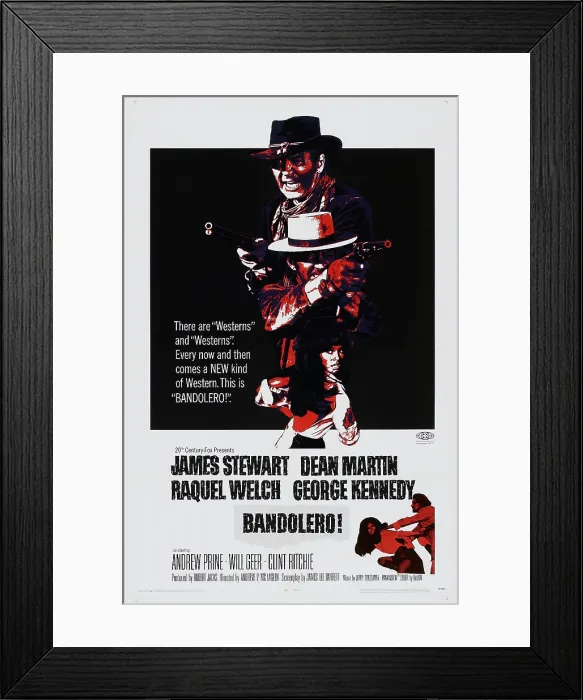 Framed Print : BANDOLERO!, US poster, top: James Stewart, Dean Martin, Raquel Welch, 1968 Framed Print : BANDOLERO!, US poster, top: James Stewart, Dean Martin, Raquel Welch, 1968
