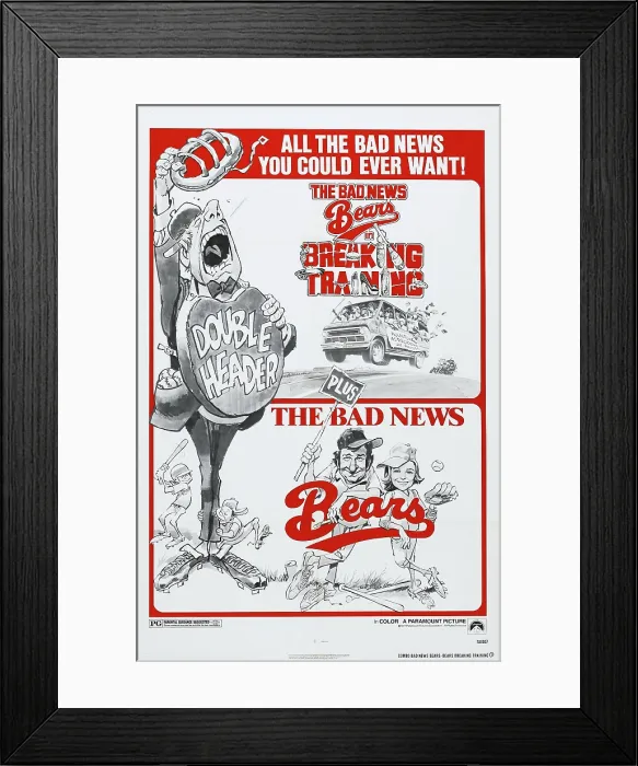 Framed Print : THE BAD NEWS BEARS, 1976, THE BAD NEWS BEARS IN BREAKING TRAINING, 1977, bottom from left: Walter Matthau, Tatum O'Neal, US poster Framed Print : THE BAD NEWS BEARS, 1976, THE BAD NEWS BEARS IN BREAKING TRAINING, 1977, bottom from left: Walter Matthau, Tatum O'Neal, US poster
