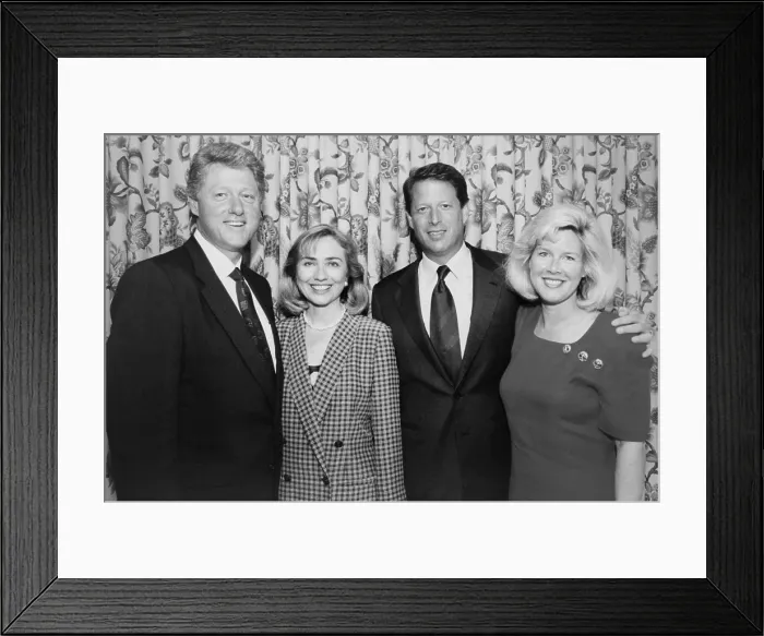 Framed Print : 1992 Democratic nominees for President and Vice President with their wives. L-R: Future President Bill and Hillary Clinton; Future Vice-President Albert Gore, Jr. and Tipper Gore