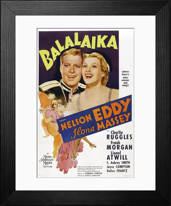 Framed Print : BALALAIKA, US poster art, top from left: Nelson Eddy, Ilona Massey, 1939