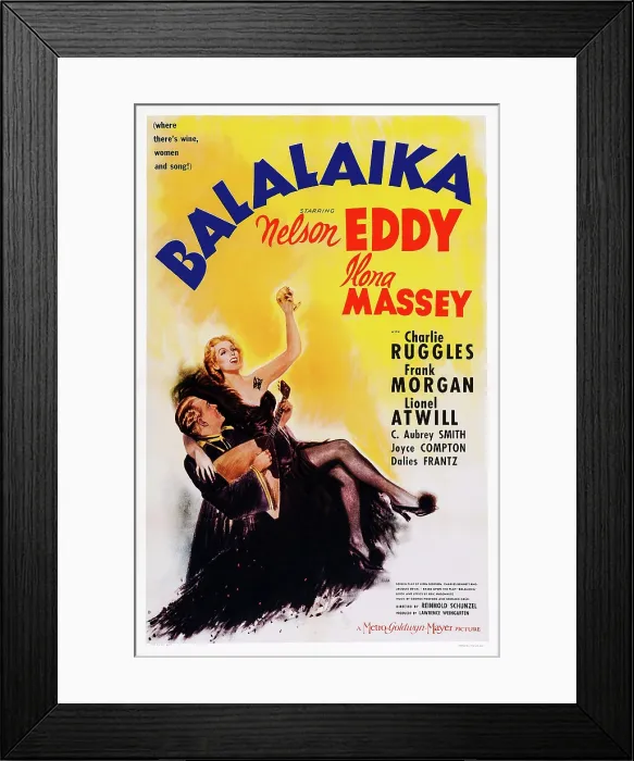 Framed Print : BALALAIKA, US poster art, from left: Nelson Eddy, Ilona Massey, 1939 Framed Print : BALALAIKA, US poster art, from left: Nelson Eddy, Ilona Massey, 1939