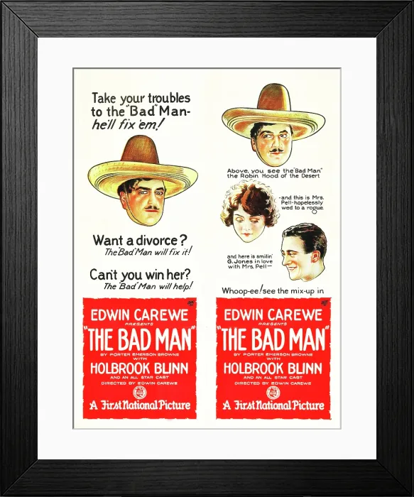 Framed Print : THE BAD MAN, l-r: Holbrook Blinn, Enid Bennett, Walter McGrail on poster art, 1923