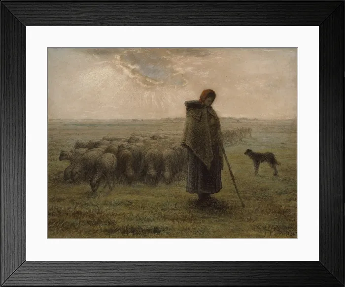 Framed Print : Shepherdess with her Flock, by Jean-Franois Millet, 1862-63, French drawing, black chalk and pastel Framed Print : Shepherdess with her Flock, by Jean-Franois Millet, 1862-63, French drawing, black chalk and pastel