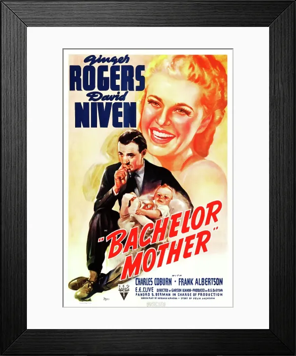 Framed Print : BACHELOR MOTHER, US poster art, from left: David Niven, Ginger Rogers, 1939