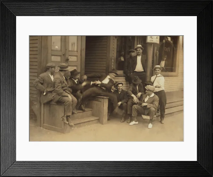 Framed Print : Young men hanging around a saloon in Chicopee Falls, Massachusetts, June 29, 1916 Framed Print : Young men hanging around a saloon in Chicopee Falls, Massachusetts, June 29, 1916