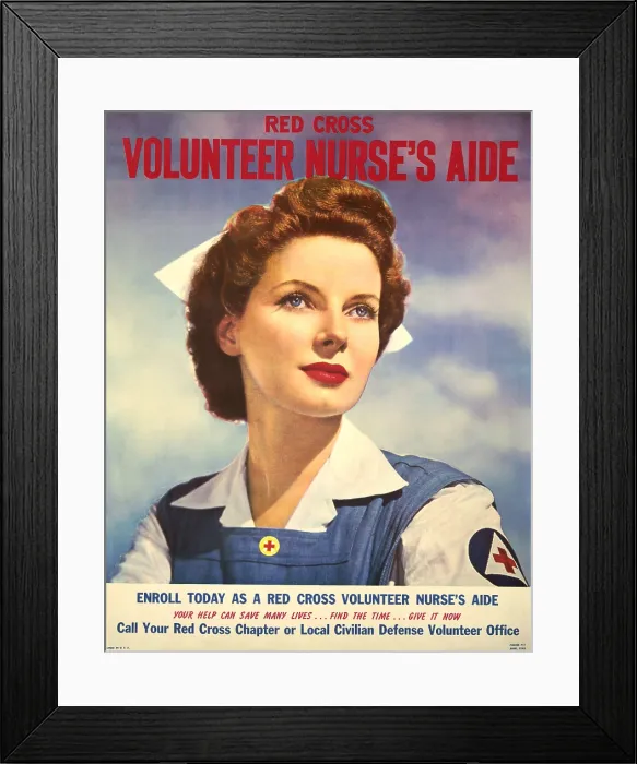 Framed Print : U.S. recruitment poster for Red Cross volunteer nurse's aide during World War 2. June 1943, (BSLOC_2014_10_194)