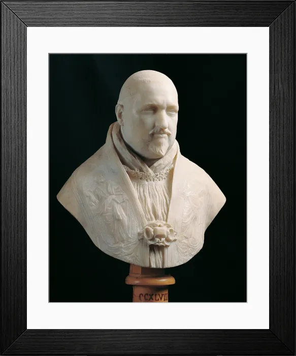 Framed Print : Bust of Pope Paul V, by Bernini Gian Lorenzo, 17th Century, 1617 -1618 about, Carrara marble full relief, cm 33, 6, without base cm 10 - Italy, Lazio, Rome, Borghese Gallery Framed Print : Bust of Pope Paul V, by Bernini Gian Lorenzo, 17th Century, 1617 -1618 about, Carrara marble full relief, cm 33, 6, without base cm 10 - Italy, Lazio, Rome, Borghese Gallery