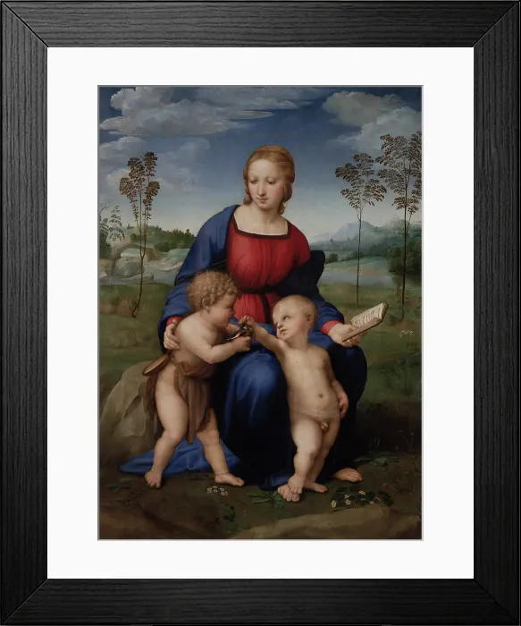 Framed Print : Madonna with Child and the Infant John the Baptist (Madonna of Goldfinch), by Sanzio Raffaello, 16th Century, 1506 -1507, oil on panel, cm 107 x 77 - Italy, Tuscany, Florence Framed Print : Madonna with Child and the Infant John the Baptist (Madonna of Goldfinch), by Sanzio Raffaello, 16th Century, 1506 -1507, oil on panel, cm 107 x 77 - Italy, Tuscany, Florence