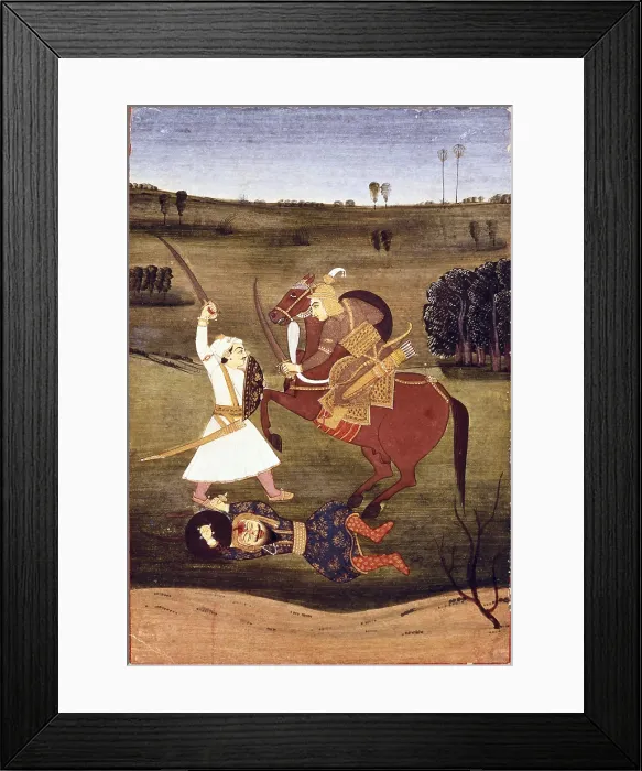 Framed Print : Battle against a knight on a horse and a standing knight. Bikaner school, 1765. Hindu art. Miniature Painting. - BeBa / Iberfoto / Everett Collection (287634)**US SALES ONLY**