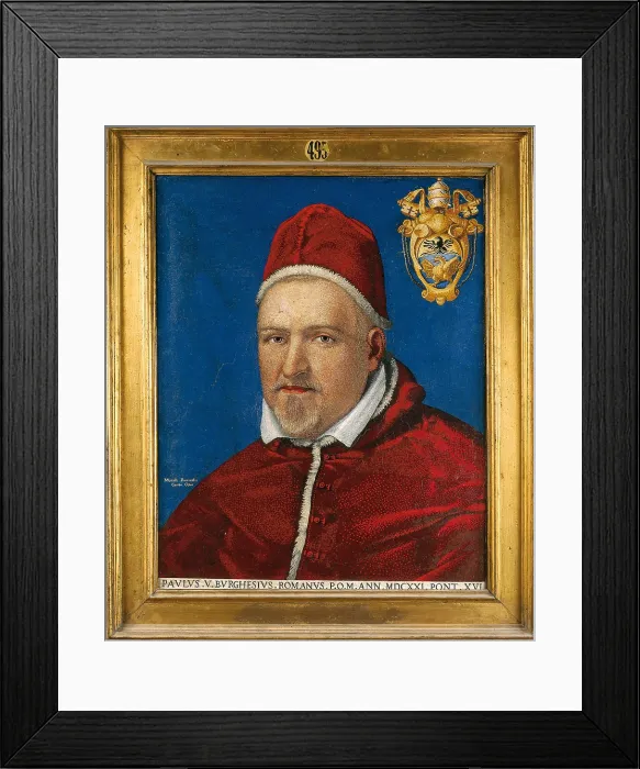 Framed Print : Portrait of Pope V Borghese, by Provenzale Marcello, 17th Century, 1621, mosaic on wood, - Italy, Lazio, Rome, Borghese Gallery