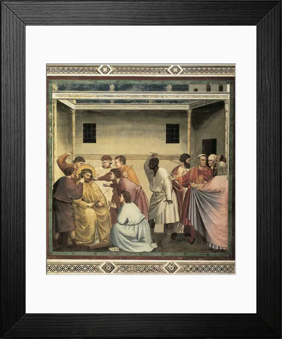 Framed Print : Giotto di Bondone (1267-1337). Scenes from the Life of Christ: Flagellation. 1304-1306. ITALY. Padua. Scrovegni Chapel. Scene n 33. Renaissance art. Trecento. Fresco