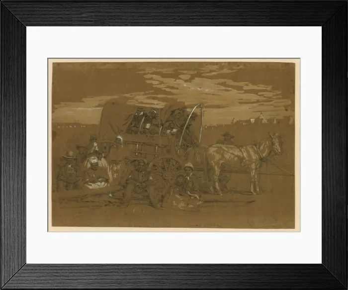 Framed Print : Arrival of an African American family in a Union army camp in January 1863, in a horse drawn covered wagon. Sketch by Alfred R. Waud, probably from a photograph, by David B Framed Print : Arrival of an African American family in a Union army camp in January 1863, in a horse drawn covered wagon. Sketch by Alfred R. Waud, probably from a photograph, by David B