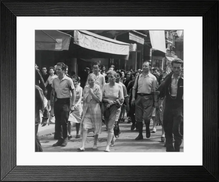 Framed Print : Half-naked women with shaved heads accused of collaboration horizontale with the Germans