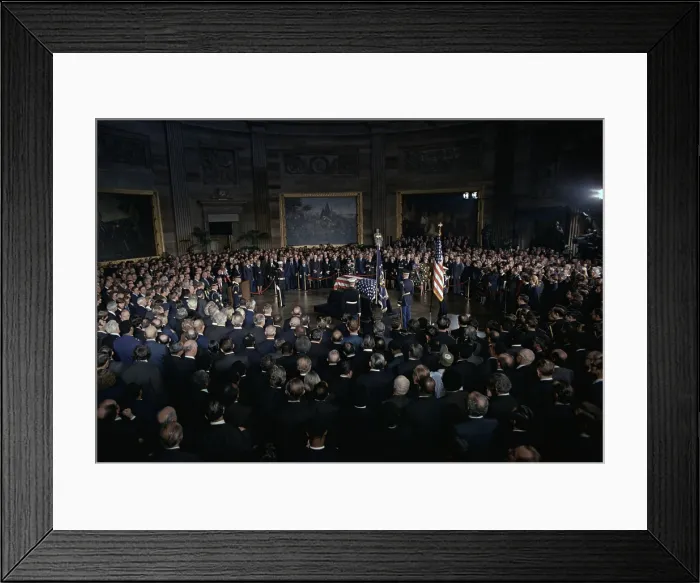 Framed Print : President Lyndon Johnson lying in state in the Capitol Rotunda. President Richard Nixon, members of Congress, paid respects to the former President. Jan. 24, 1973