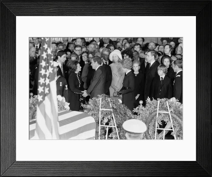 Framed Print : Lyndon Johnson funeral. President Nixon offering condolences to Lady Bird Johnson at LBJ funeral ceremonies inside the Capitol. Jan 24, 1973 Framed Print : Lyndon Johnson funeral. President Nixon offering condolences to Lady Bird Johnson at LBJ funeral ceremonies inside the Capitol. Jan 24, 1973