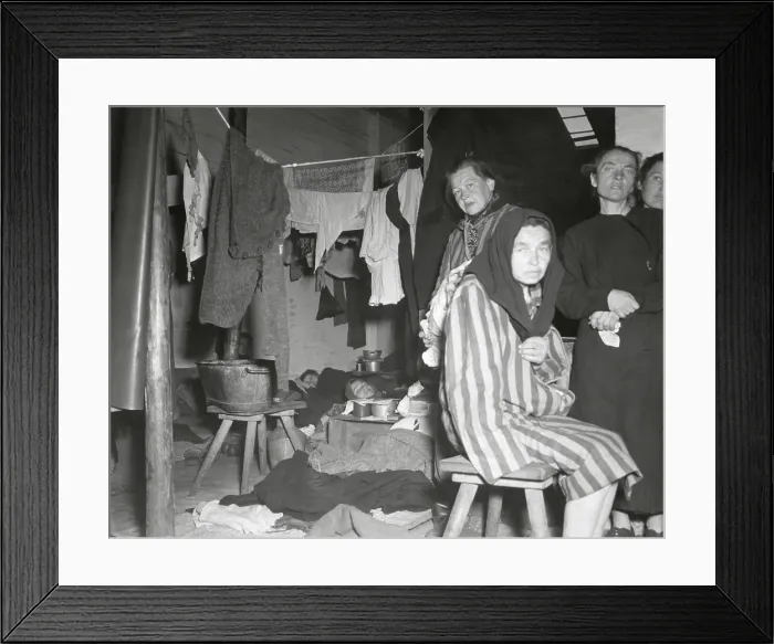 Framed Print : Liberated women in their barracks in former Nazi prison camp at Belsen, Germany. The women became displaced persons under the protection of the British 2nd Army