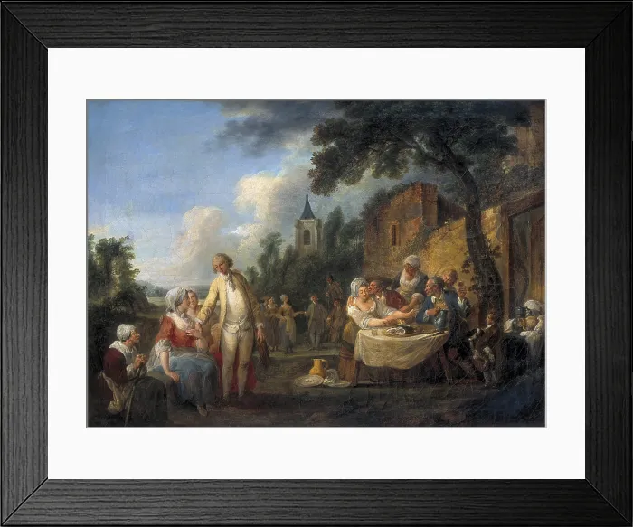 Framed Print : WATTEAU de LILLE, Louis-Joseph Watteau, called (1731-1798). The village festival. 18th c. Rococo. Oil on canvas. BELGIUM. Tournai. Fine Arts Museum