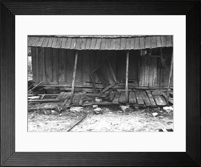 Framed Print : Porch of a barely standing home of a poor farmer in Boone County, Arkansas