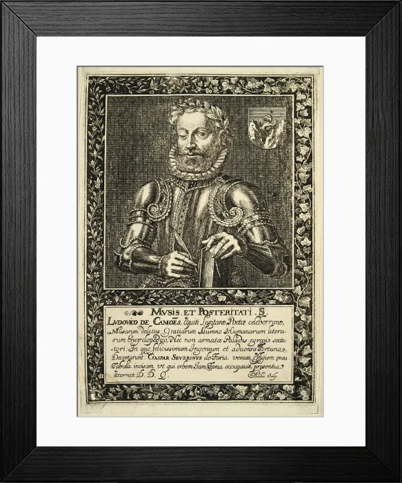 Framed Print : Camoes or Camoens, Luis Vaz de (1524-1580). Portuguese Renaissance writer and poet. Engraving dated on 1624 by A. Paulus, commissioned by Gaspar Severim de Faria