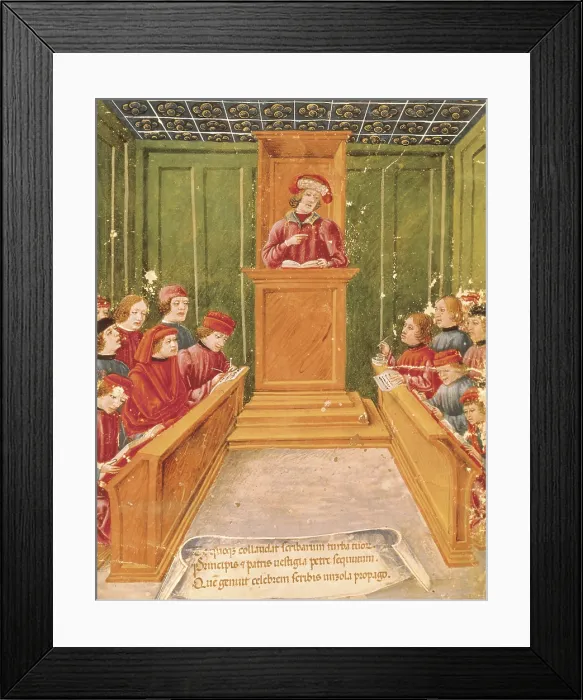 Framed Print : Attorney law teaching at the University of Bologna. Statutes of notaries. Renaissance art. Miniature Painting. - BeBa / Iberfoto / Everett Collection (411082)**US SALES ONLY**