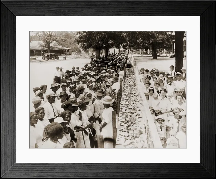 Framed Print : A properly segregated summer social event, the annual barbecue given on F.M