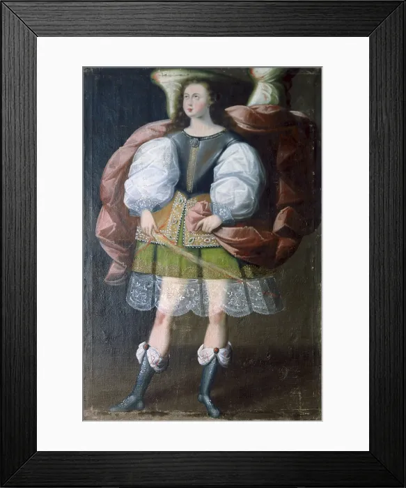 Framed Print : BOLIVIA. Calamarca. Parish Church. Angel 'arcabucero' (dressed in militar clothing), made for parish church of La Paz, 17th century. Baroque art. Oil on canvas