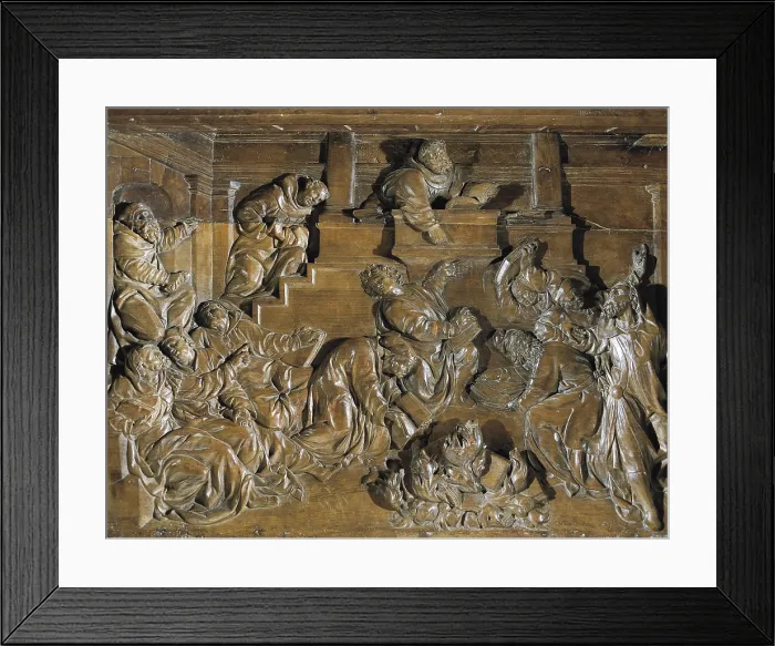 Framed Print : JUNI, Juan de (1507-1577). Disputes between monks and Jews. Fire of heretical books. 16th c. Renaissance art. Sculpture on wood; Relief. SPAIN. Leon. Museum of Leon Framed Print : JUNI, Juan de (1507-1577). Disputes between monks and Jews. Fire of heretical books. 16th c. Renaissance art. Sculpture on wood; Relief. SPAIN. Leon. Museum of Leon