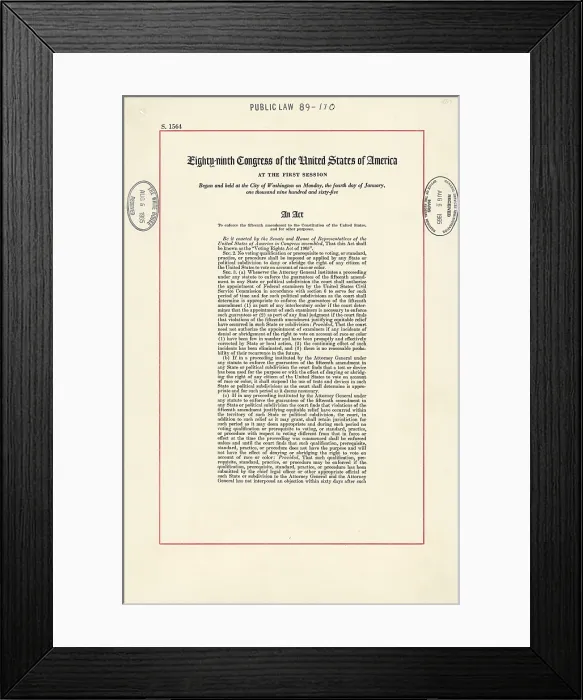 Framed Print : 1965 Voting Rights Act. The full title of the law was An act to enforce the fifteenth amendment to the Constitution of the United States, and for other purposes. Aug