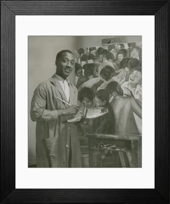 Framed Print : Norman Lewis African-American painter in 1935 with one of his figurative paintings. In the 1940s he evolved into an abstract painter. Image has fine art copyright