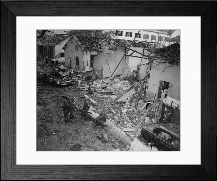 Framed Print : Vietnam War. Destruction of the Brinks Hotel in Saigon which was being used as officers billets for US Armed Forces