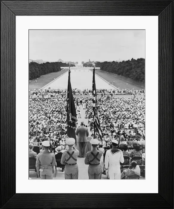 Framed Print : President Harry S. Truman (between flags) speaks the steps of the Lincoln Memorial at the 38th annual conference of the NAACP on June 29, 1947 Framed Print : President Harry S. Truman (between flags) speaks the steps of the Lincoln Memorial at the 38th annual conference of the NAACP on June 29, 1947