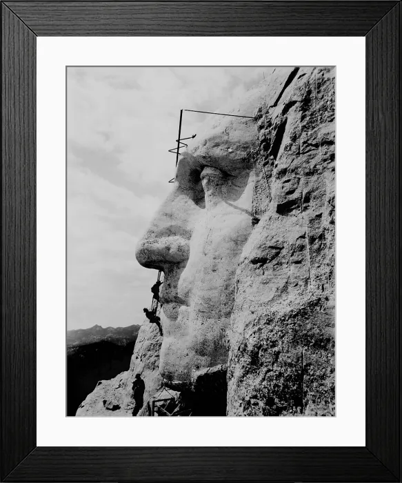 Framed Print : Workmen on face of George Washington at Mount Rushmore, South Dakota. 1932. (BSLOC_2013_8_248) Framed Print : Workmen on face of George Washington at Mount Rushmore, South Dakota. 1932. (BSLOC_2013_8_248)