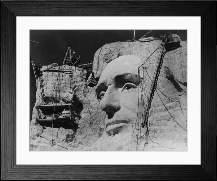Framed Print : Face of Abraham Lincoln under construction on Mount Rushmore, South Dakota, 1938. Photo by Charles d'Emery. (BSLOC_2013_8_249)