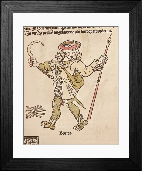 Framed Print : Poeticon Astronomicum. The constellation of BoOtes. Work attributed to Hyginus. Incunable, 15th c. Renaissance art. Engraving Framed Print : Poeticon Astronomicum. The constellation of BoOtes. Work attributed to Hyginus. Incunable, 15th c. Renaissance art. Engraving