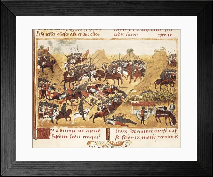Framed Print : CURTIUS, Rufus Quintus (1st century). The history of Alexander the Great. 1461 - 1468. Battle scene. Ilustration of the french edicion of the original of the 1st century b.c