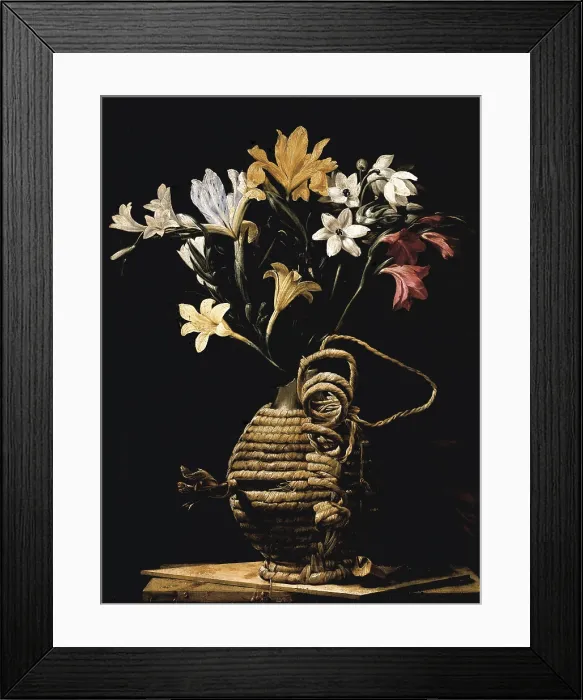 Framed Print : CAGNACCI, Guido (1601-1681). Flowers in a Flask. mid. 17th c. Baroque art. Oil on canvas. ITALY. Forl. Civic Pinacotheca