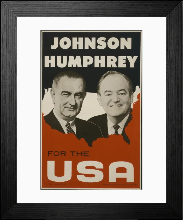Framed Print : Johnson and Humphrey for the USA. Democratic National Committee poster for the 1964 election. Against Republican conservative Barry Goldwater, they won with a landslide Framed Print : Johnson and Humphrey for the USA. Democratic National Committee poster for the 1964 election. Against Republican conservative Barry Goldwater, they won with a landslide
