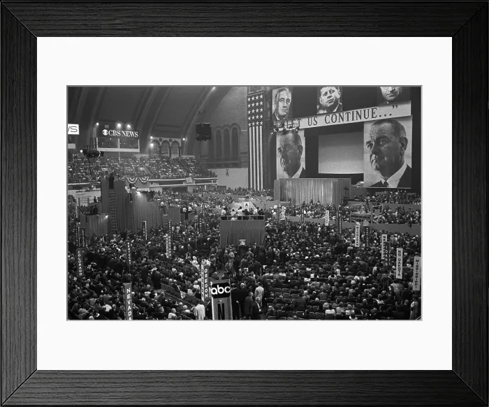 Framed Print : 1964 Democratic Convention, Atlantic City, New Jersey. View of delegates and large pictures of John F. Kennedy, Harry Truman, Franklin D. Roosevelt, and Lyndon B