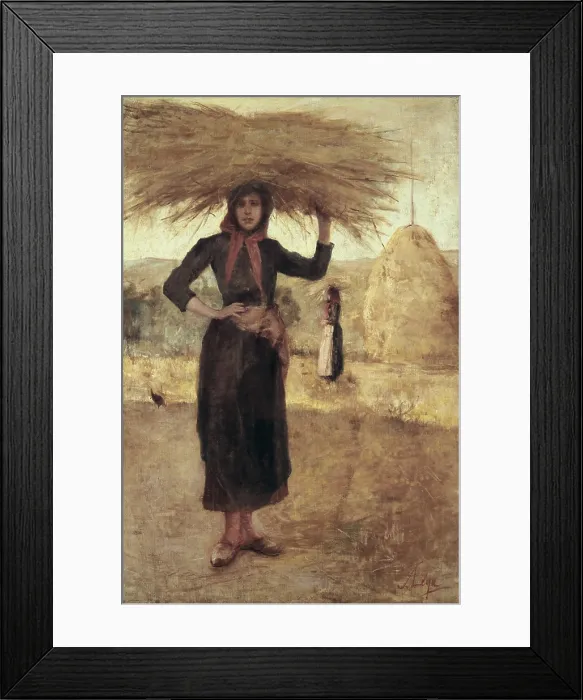 Framed Print : LEGA, Silvestro (1826-1895). Peasant woman with hay. 2nd half 19th c. Realism. Oil on canvas. ITALY. Milan. Galleria d'Arte Moderna (Gallery of Modern Art)