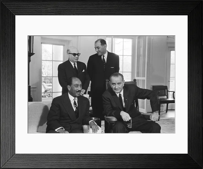 Framed Print : President Lyndon B. Johnson, seated with Anwar Sadat, in the Oval Office, Feb.2, 1966