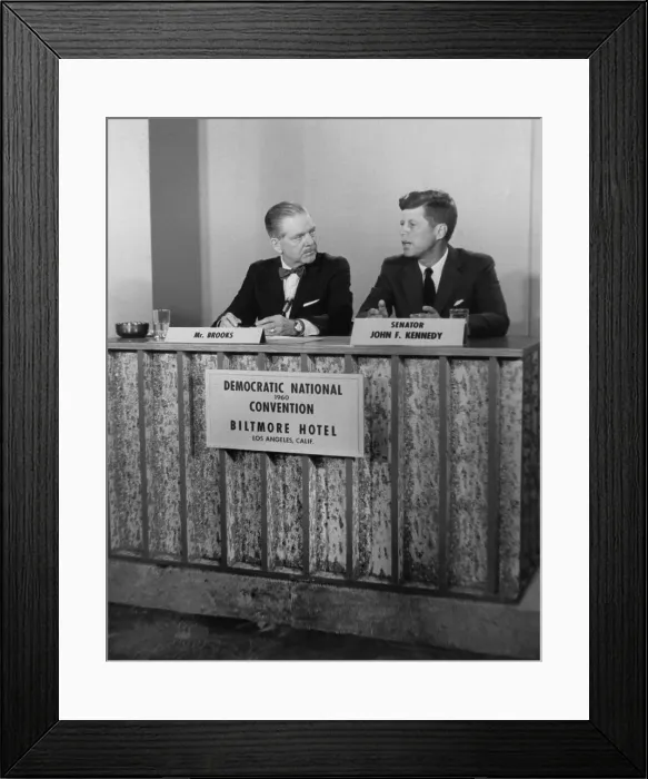 Framed Print : Senator John F. Kennedy on television show MEET THE PRESS. He was interviewed by Ned Brooks during the Democratic National Convention in Los Angeles, July 11-17, 1960