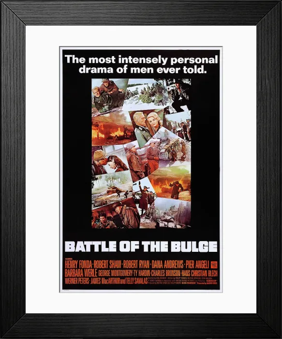 Framed Print : BATTLE OF THE BULGE, US poster, Robert Shaw (top left), bottom from left: Charles Bronson, Henry Fonda, 1965 Framed Print : BATTLE OF THE BULGE, US poster, Robert Shaw (top left), bottom from left: Charles Bronson, Henry Fonda, 1965