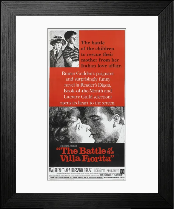 Framed Print : THE BATTLE OF VILLA FIORITA, top l-r: Elizabeth Dear, Martin Stephens, bottom l-r: Maureen O'Hara, Rossano Brazzi on poster art, 1965