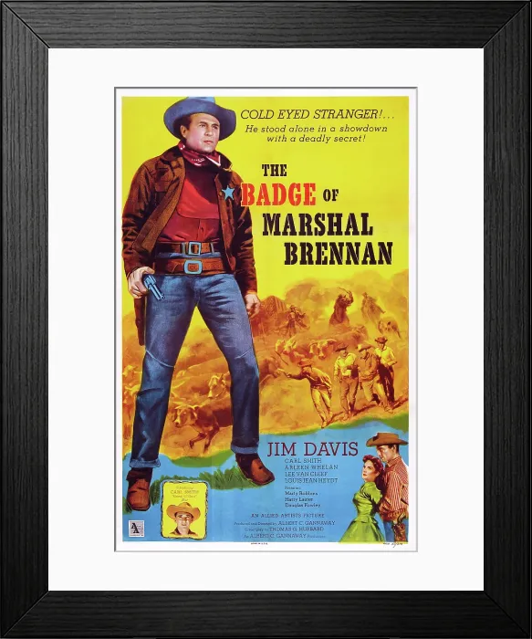 Framed Print : THE BADGE OF MARSHAL BRENNAN, US poster art, Jim Davis, 1957